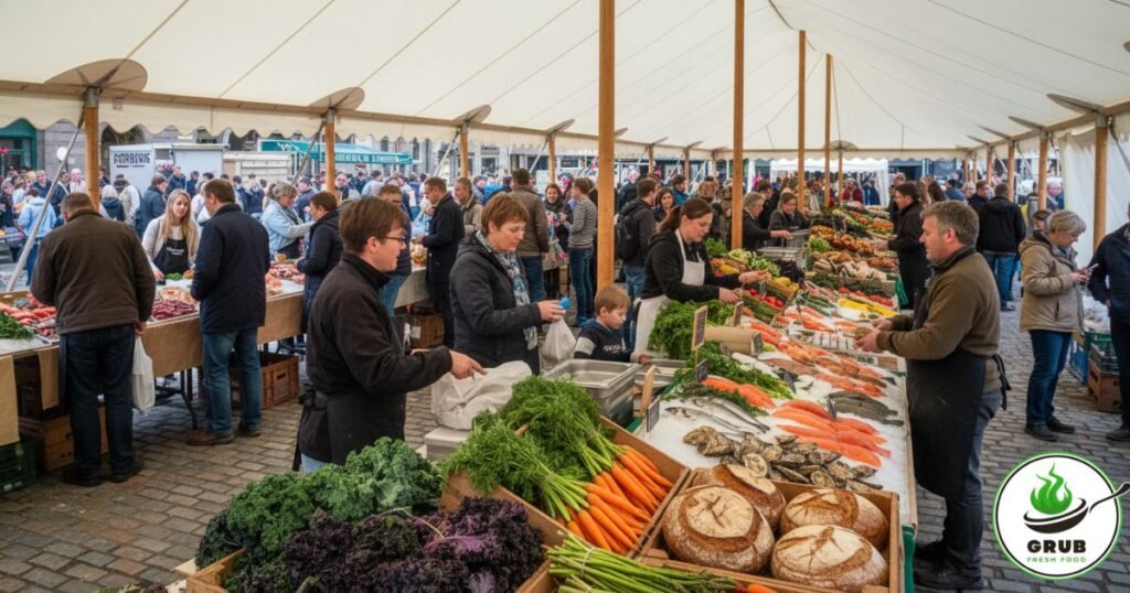 Aberdeen food market with fresh local produce and seafood
