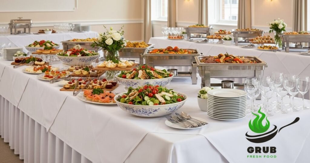 Catering service setup with buffet dishes in grub fresh food aberdeen