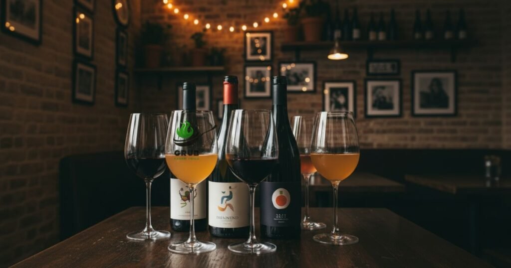 Natural wine glasses at Hearth restaurant NYC