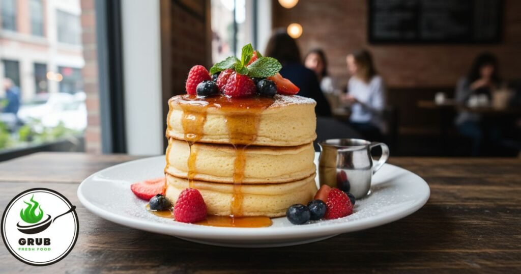 Japanese pancakes with syrup and fresh berries at La Bergamote, Chelsea.