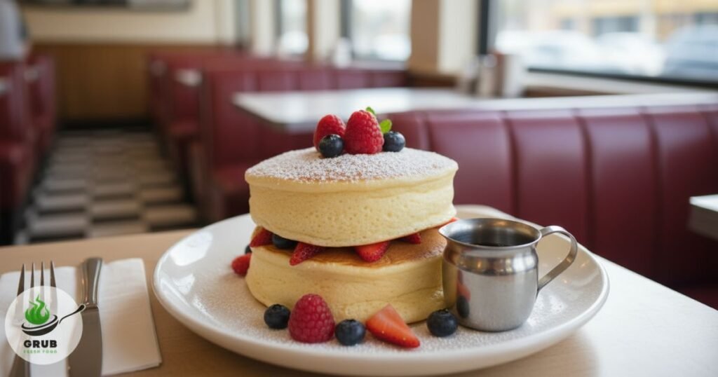 Soufflé pancakes with fresh fruit at S&P Lunch, Flatiron NYC.