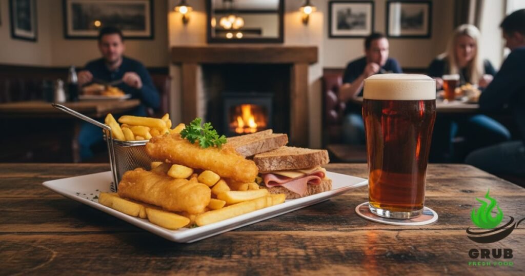 Traditional pub grub sandwiches and fries in Aberdeen