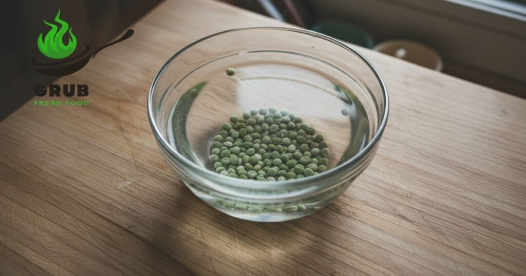 Dry Peas Recipe soaking in a bowl of water overnight.