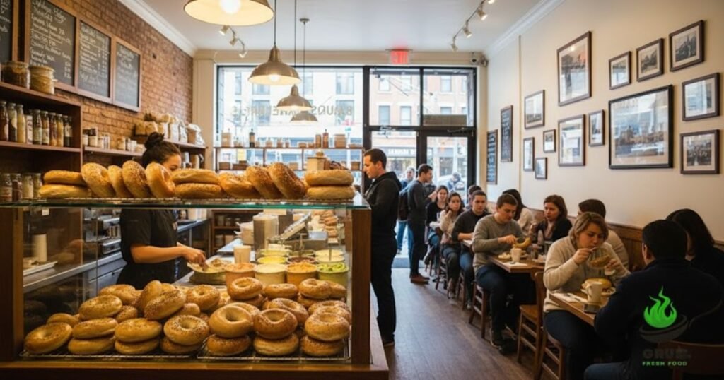 Inside Tompkins Square Bagels Avenue A in New York with fresh bagels and cozy café vibe.