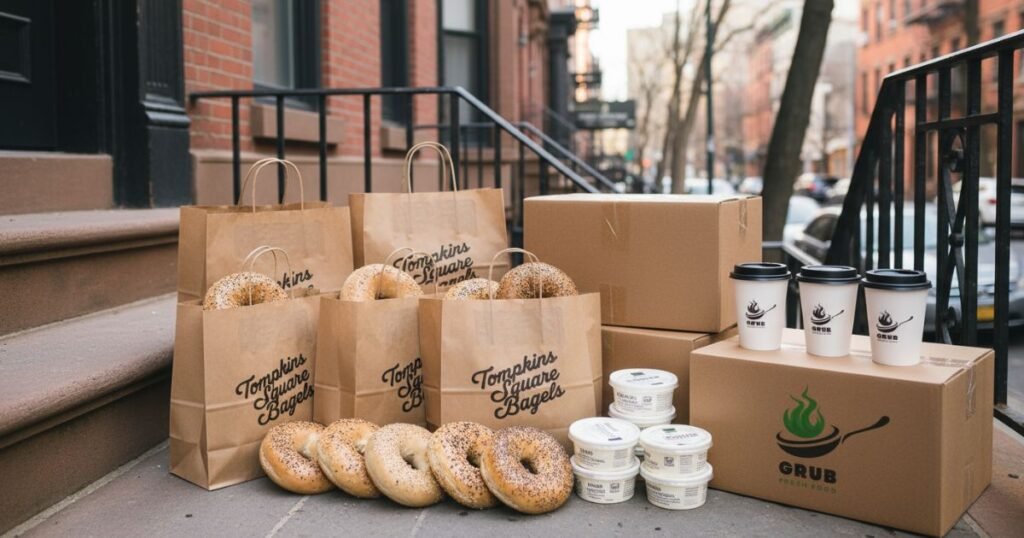 Tompkins Square Bagels delivery order with fresh bagels and coffee in New York City.