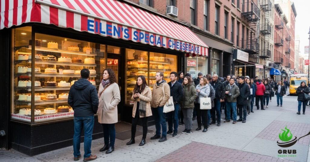 Eileen’s Special Cheesecake shop in New York City with customers waiting.