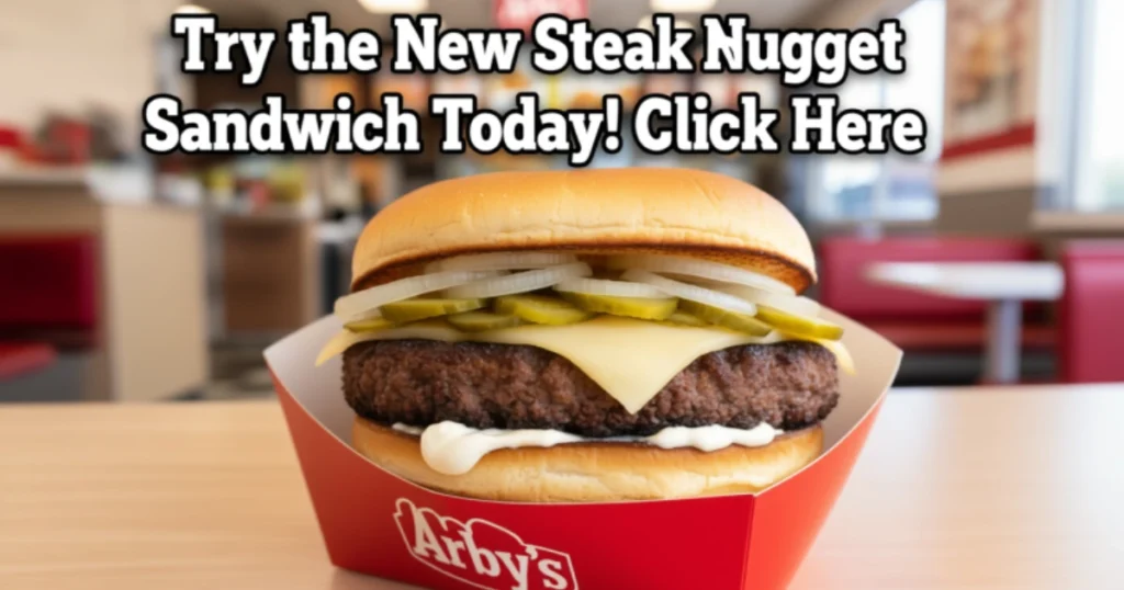 Arby’s Steak Nugget Sandwich with Havarti cheese, crispy onions, pickles, and mayo