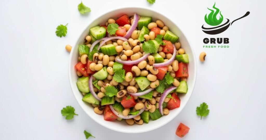Chawli salad with vegetables and lemon dressing.