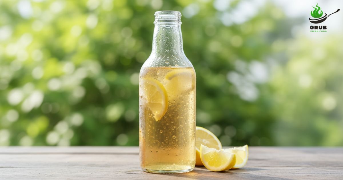 Chilled lemon malt drink with lemon slices served on a wooden table in Pakistan