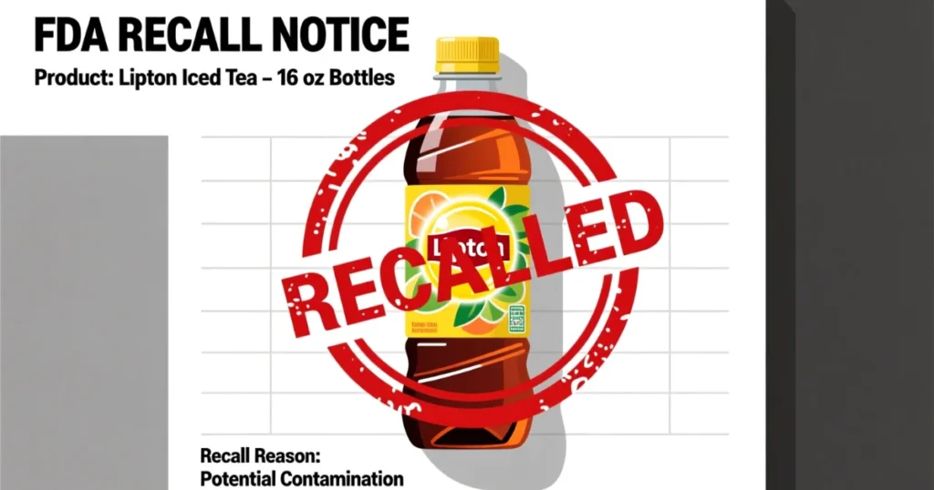 Lipton recalls Notice FDA graphic showing Lipton iced tea bottle with red recalled stamp.