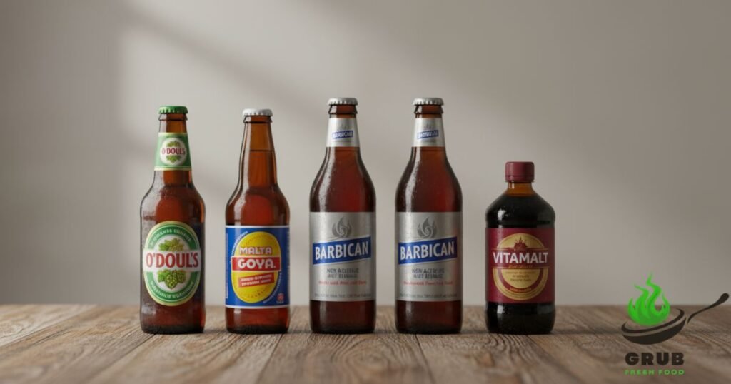 Popular malt non alcoholic drink brands in the US including O’Doul’s, Malta Goya, Barbican, and Vitamalt.