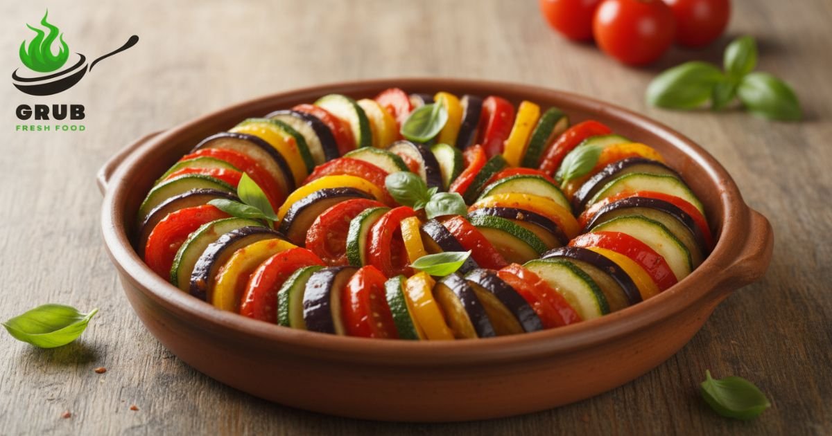 Authentic French ratatouille dish with fresh vegetables.